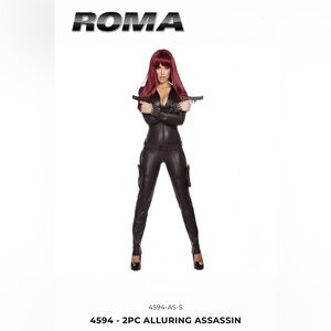 Roma Alluring Assassin 2 Piece Black Jumpsuit Catsuit Holsters Black Widow M
